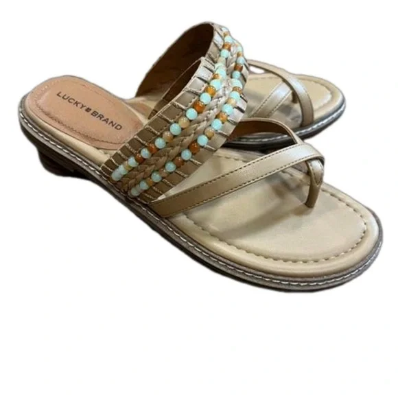 Lucky Brand Women’s Kaykey Beaded Crisscross  Slide On Sandals Size 9 NWOT - Picture 4 of 7